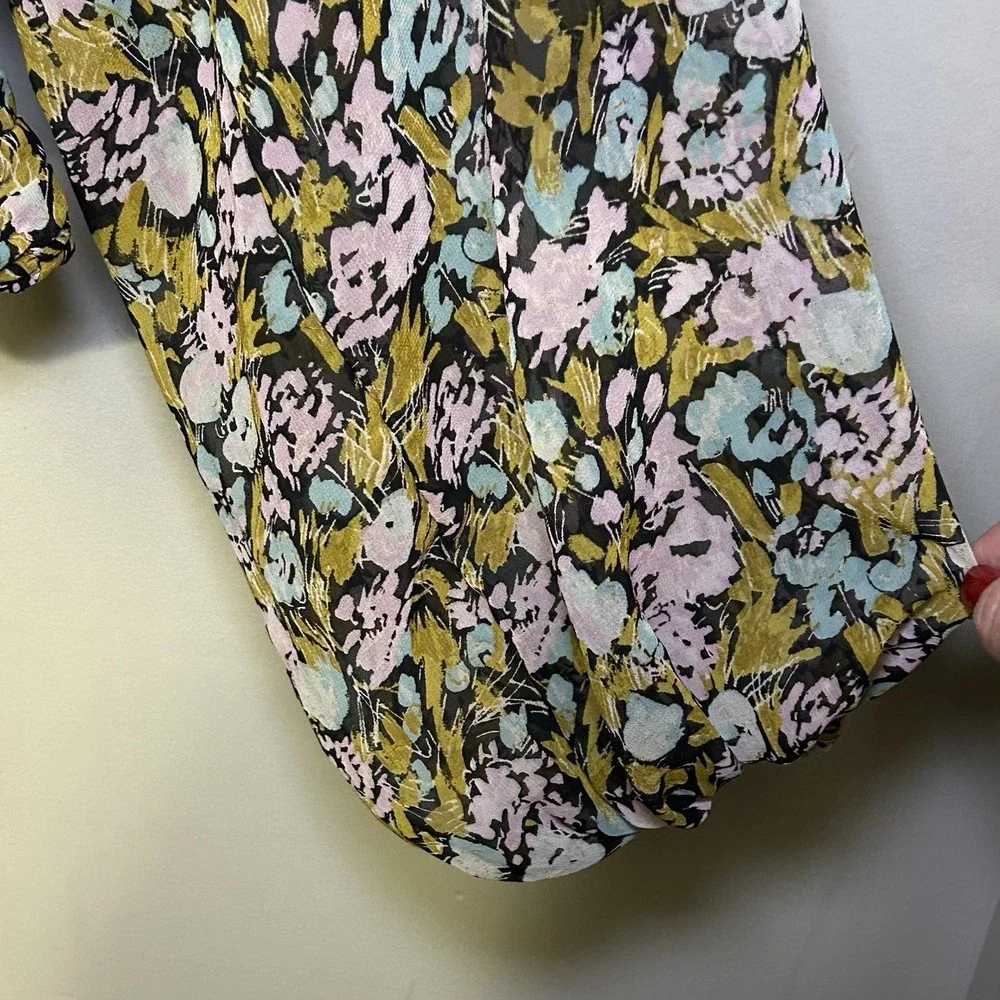 Free People Women's Garden Combo Mabel Printed Smocked Ruffle Blouse Top Size‎ S